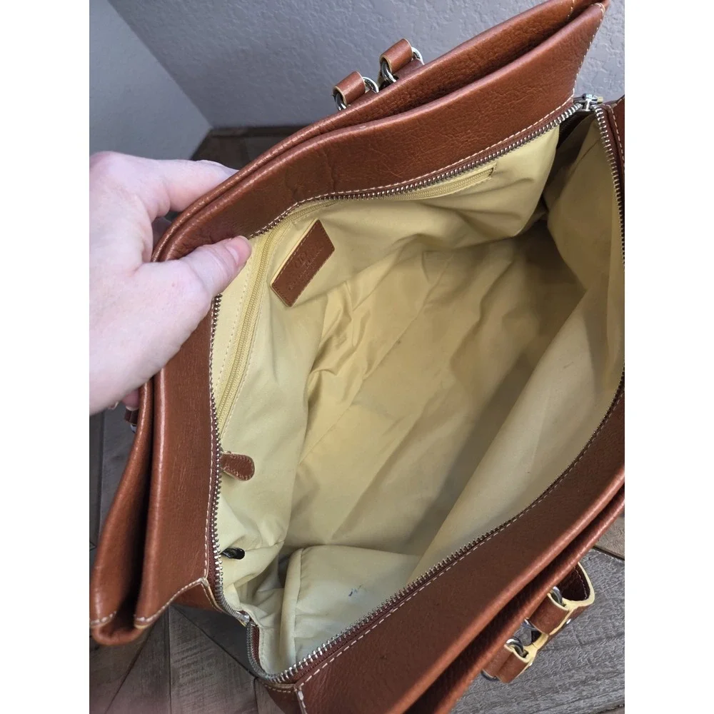 Vintage Cole‎ Haan Village Tan Brown Leather Shoulder Tote Bag Rivets Stitch